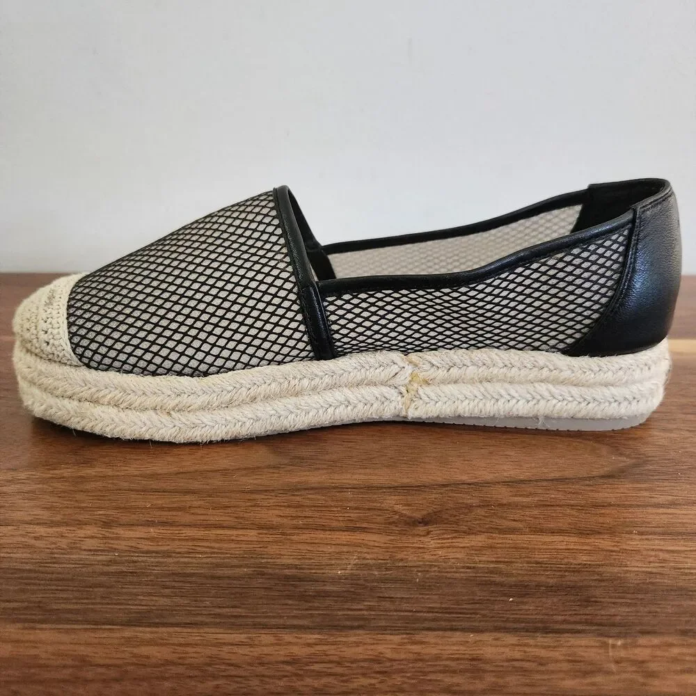 Karl Lagerfeld Paris Adila Mesh Slip On Espadrille Platform Leather Black Shoe 8